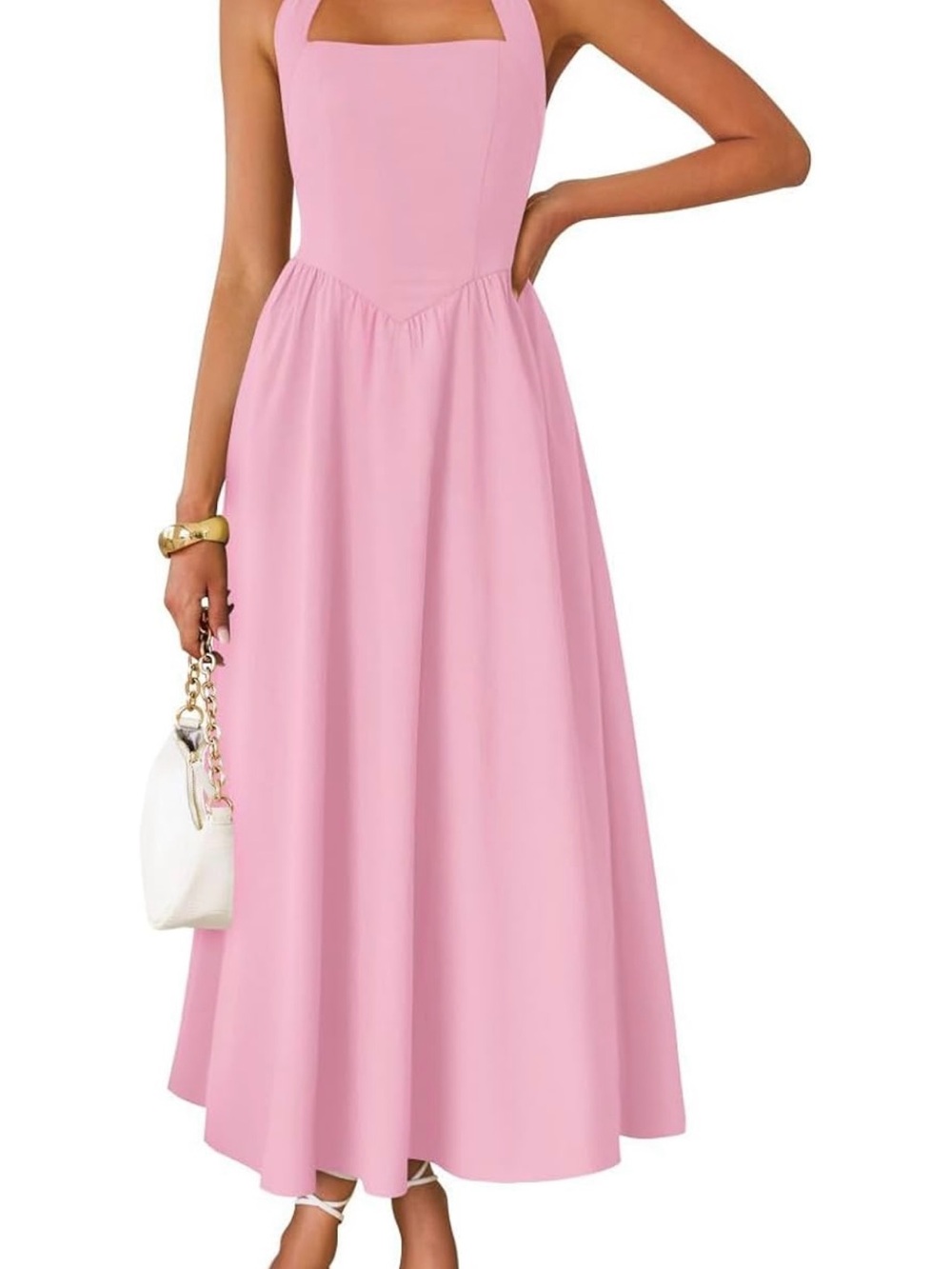 Pink Halter-Neck A-Line Maxi Dress